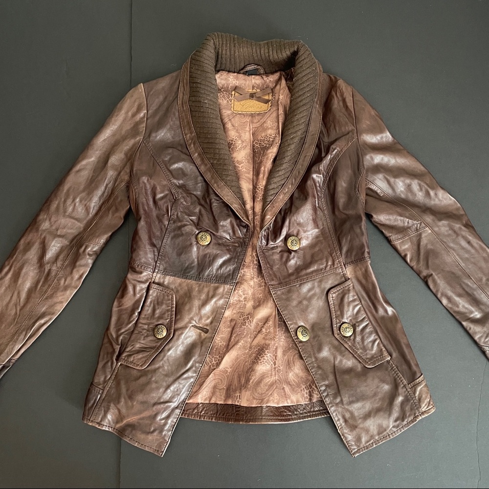vintage guess brown leather jacket!